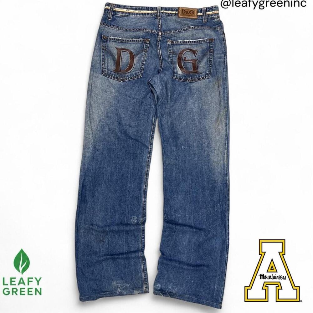 VTG 2000s AW02 D&G Archive Light Wash Baggy Bootcut Whisker Jeans us sz 34x32